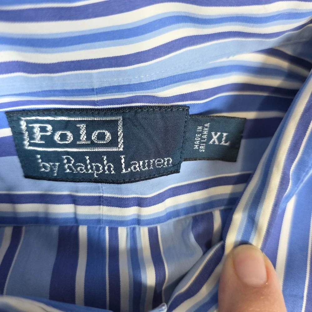 Polo Ralph Lauren Shirt Mens XL Blue Classic Striped Long Sleeve Button Up